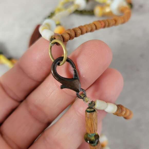 Vintage Layered Bead Necklace Wood Glass Ceramic Multi Strand Boho 19 Inch Jewel - Picture 14 of 14